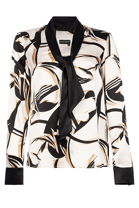 Bluza dugih rukava u dezenu sa kragnom koja se vezuje Tiffany Production